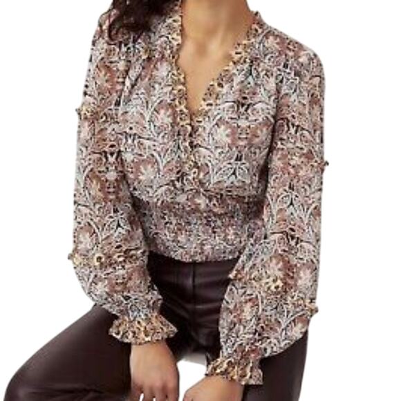 Anthropologie Womens Flounce Print Ruffle Blouse, L - Picture 2 of 8